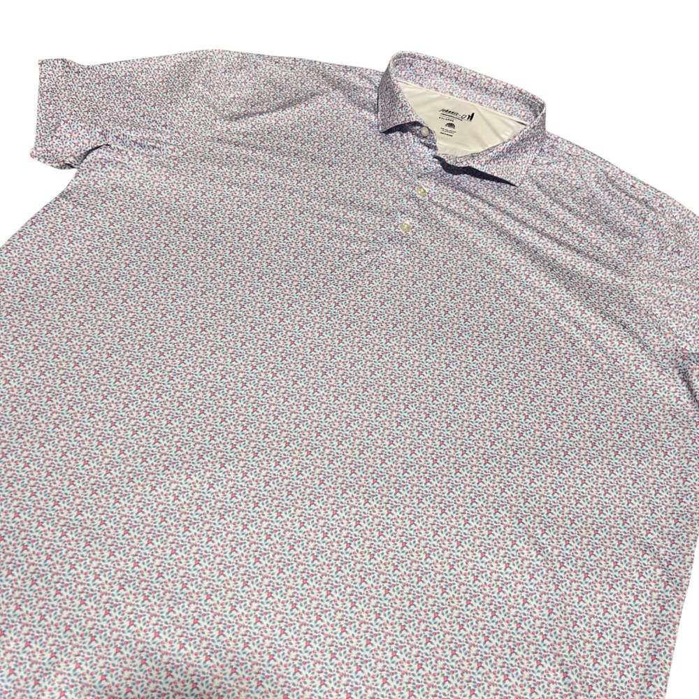 johnnie-O Polo Shirt Mens XXLarge White Floral Performance UPF 50 Stretch